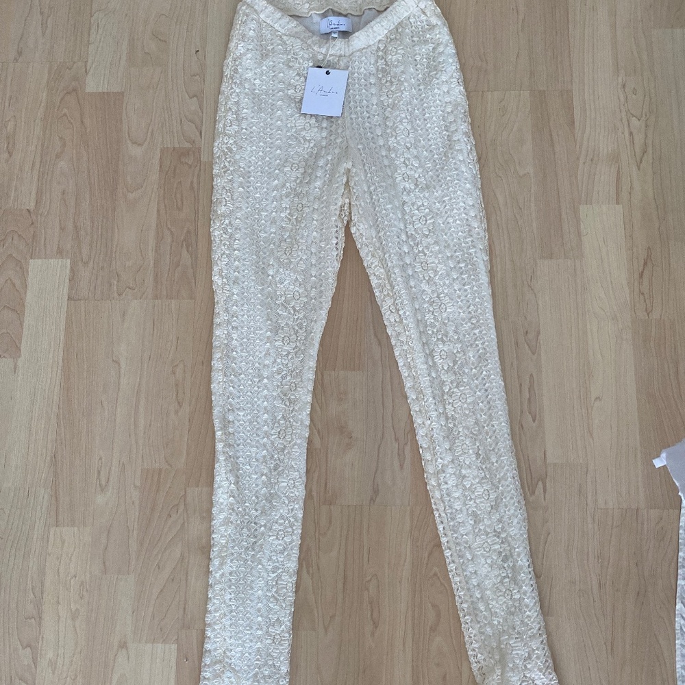 L’Academie crochet lace leggings lined in sheer white net